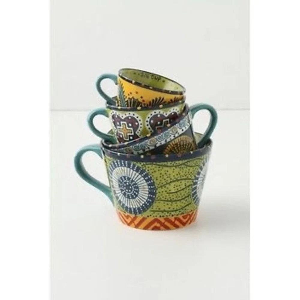 ANTHROPOLOGIE Austin Flora Measuring Cups Ceramic Handled Colorful Set of 4